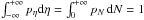 \hbox{$\int_{-\infty}^{+\infty} p_\eta {\rm d}\eta = \int_0^{+\infty} p_N\, {\rm d}N=1$}
