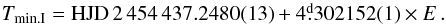 \begin{equation} T_{\rm min.I}={\rm HJD}\, 2\,454\,437.2480(13)+4\fd302152(1)\times E\,.\label{efe2} \end{equation}