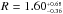 \hbox{$R = 1.60^{_{+0.68}}_{^{-0.36}}$}