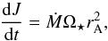 \begin{equation} \frac{{\rm d}J}{{\rm d}t} = \Mdot \Omega_\star r_{\rm A}^2 , \end{equation}