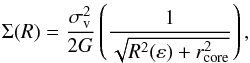 \begin{equation} \Sigma(R) = \frac{\sigma_{\rm v}^2}{2 G}\left( \frac{1}{\sqrt{R^2(\varepsilon) + r_{\rm core}^2}}\right), \label{eq:sigma_piemd} \end{equation}