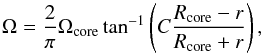 \begin{equation} \label{angular} \Omega={2\over \pi}\Omega_{\rm core} \tan^{-1} \left( C {R_{\rm core} - r \over R_{\rm core} + r } \right), \end{equation}