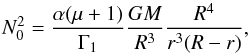 \appendix \setcounter{section}{5} \begin{equation} N_0^2 = \frac{\alpha(\mu+1)}{\Gamma_1} \frac{G M}{R^3} \frac{R^4}{r^3(R-r)}, \label{No} \end{equation}