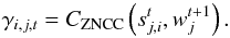 \begin{equation} \gamma_{i, j, t} = C_\mathrm{ZNCC}\left(s^{t}_{j, i}, w_j^{t+1}\right) . \end{equation}