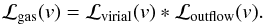 \begin{equation} \label{eq:outflow_conv} \mathcal{L}_{\rm gas}(v) = \mathcal{L}_{\rm virial}(v) \ast \mathcal{L}_{\rm outflow}(v). \end{equation}