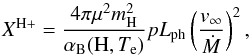 \appendix \setcounter{section}{1} \begin{equation} X^{\rm H+} = \frac{4\pi \mu^2 m_{\rm H}^2} {\alpha_{\rm B}({\rm H},T_{\rm e})} p L_{\rm ph}\left(\frac{v_{\infty}} {\dot{M}}\right)^2, \label{eqn:X} \end{equation}