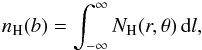 \appendix \setcounter{section}{1} \begin{equation} n_{\rm H}(b) = \int_{-\infty}^{\infty} N_{\rm H}(r,\theta)\,{\rm d}l, \label{eqn:coldeninfty} \end{equation}