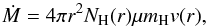 \begin{equation} \dot M=4\pi r^2N_{\rm H}(r)\mu m_{\rm H}v(r), \label{cont} \end{equation}