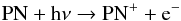 \begin{eqnarray} && \ce{PN} + \ce{h\nu} \to \ce{PN^+} + \ce{e^-} \label{eq:PNplusformation} \end{eqnarray}
