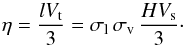 \begin{equation} \label{et} \eta= \frac{l V_{\rm t}}{3} = \sigma_{\rm l}\,\sigma_{\rm v}\,\frac{H V_{\rm s}}{3}\cdot \end{equation}
