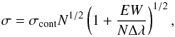 \appendix \setcounter{section}{2} \begin{equation} \sigma = \sigma_{\rm cont} N^{1/2}\left(1 + \frac{EW}{N\Delta\lambda}\right)^{1/2} , \end{equation}