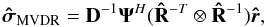 \begin{equation} \label{eq:UBMVDRV} \UMVDRDI=\bD^{-1}\bAt^H(\bRh^{-T} \otimes \bRh^{-1})\brh, \end{equation}
