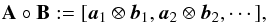 \begin{eqnarray*} \bA \circ \bB := [\ba_1\otimes \bb_1, \ba_2 \otimes \bb_2 , \cdots], \end{eqnarray*}