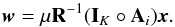 \appendix \setcounter{section}{2} \begin{equation} \bw=\mu \bR^{-1}(\bI_K \circ \bA_i) \bx. \end{equation}
