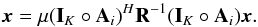 \appendix \setcounter{section}{2} \begin{equation} \label{eq:xgrad} \bx=\mu (\bI_K \circ \bA_i)^H\bR^{-1}(\bI_K \circ \bA_i) \bx. \end{equation}