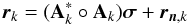 \begin{equation} \br_k = (\bA_k^* \circ \bA_k)\bsigma + \br_{\bn,k} \end{equation}