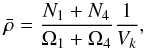 \begin{equation} \bar\rho=\frac{N_1+N_4}{\Omega_1 + \Omega_4}\frac{1}{V_k}, \label{density} \end{equation}