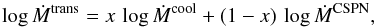 \begin{equation} \log \dot{M}^{\rm trans}= x\,\log \dot{M}^{\rm cool}+(1-x)\,\log\dot{M}^{\rm CSPN}, \label{eq:interpol} \end{equation}