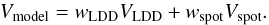 \begin{equation} V_\mathrm{model} = w_\mathrm{LDD}V_\mathrm{LDD} + w_\mathrm{spot}V_\mathrm{spot}. \end{equation}