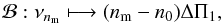 \begin{equation} \label{eqt-bijection} \mathcal{B}{}: \nu_{{n\ind{m}}} \longmapsto ({n\ind{m}}-n_0)\deltapi , \end{equation}