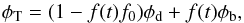\begin{equation} \phi_{\rm T} = (1-f(t)f_0)\phi_{\rm d}+f(t)\phi_{\rm b}, \end{equation}