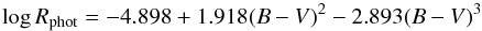 \begin{equation} \log{R_{\rm phot}} = -4.898 + 1.918(B-V)^2 - 2.893(B-V)^3 \end{equation}
