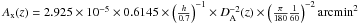 \hbox{$A_{\rm x}(z)=2.925 \times 10^{-5} \times 0.6145 \times \left ( {h \over 0.7} \right ) ^{-1} \times D_{\rm A}^{-2}(z) \times \left ( {\pi \over 180} {1 \over 60} \right ) ^{-2} {\rm arcmin}^2$}