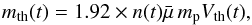 \begin{equation} m_\mathrm{th}(t)= 1.92 \times n(t) \bar \mu \, m_\mathrm{p} V_\mathrm{th}(t), \end{equation}