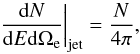 \begin{equation} \left.\frac{{\rm d}N}{{\rm d}E {\rm d}\Omega_{\rm e}}\right|_{\rm jet} = \frac{N}{4\pi}, \label{eq:electron_distribution} \end{equation}