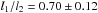 \hbox{$l{}_{1}/l_{2}=0.70\pm0.12$}