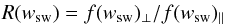 \begin{eqnarray} \label{eq:r} R(w_{\rm sw})=f(w_{\rm sw})_{\perp}/f(w_{\rm sw})_{\parallel} \end{eqnarray}