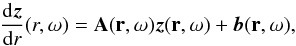\appendix \setcounter{section}{2} \begin{equation} \frac{{\rm d}\vec{z}}{{\rm d} r}(r,\omega)=\bf{A}(r,\omega)\vec{z}(r,\omega)+\vec{b}(r,\omega) , \label{differential system y} \end{equation}