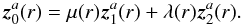 \appendix \setcounter{section}{2} \begin{equation} \vec{z}_0^a(r)=\mu(r) \vec{z}_1^a(r) + \lambda(r)\vec{z}_2^a(r) . \label{y_0} \end{equation}