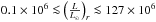 \hbox{$0.1\times 10^6 \la \left(\frac{L}{L_{\odot}}\right)_r\la127 \times 10^6$}