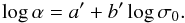 \begin{equation} \log\alpha = a'+b'\log\sigma_0. \end{equation}