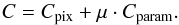 \begin{equation} C = C_{\mathrm{pix}} + \mu \cdot C_{\mathrm{param}}. \label{eqn:final} \end{equation}