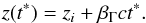 \begin{eqnarray} z(t^*)=z_i + \beta_{\Gamma}c t^* . \label{BlobEoM} \end{eqnarray}