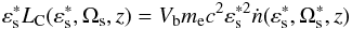 \begin{eqnarray} \varepsilon_{\rm s}^* L_{\rm C} (\varepsilon_{\rm s}^*,\Omega_{\rm s},z)=V_{\rm b} m_{\rm e} c^2 \varepsilon_{\rm s}^{*2} \dot{n}(\varepsilon_{\rm s}^*,\Omega_{\rm s}^*,z)\label{nu_fnu_start} \end{eqnarray}