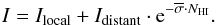 \begin{equation} I = I_{\rm local} + I_{\rm distant}\cdot {\rm e}^{-\overline{\sigma}\cdot N_{\rm HI}} \label{Eq:radtrans} . \end{equation}