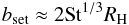 \begin{eqnarray} b_{\rm set} \approx 2{\rm St}^{1/3} R_{\rm H} \label{eq:bset0_H} \end{eqnarray}