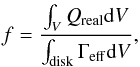 \appendix \setcounter{section}{1} \begin{eqnarray} f = \frac{ \int_{V} Q_{\rm real} {\rm d}V}{\int_{\rm disk} \Gamma_{\rm eff} {\rm d}V}, \end{eqnarray}