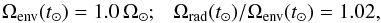 \begin{eqnarray*} \Omega_{\rm env}(t_\odot) = 1.0 \, \Omega_\odot ; \ \ \ \Omega_{\rm rad}(t_\odot)/\Omega_{\rm env}(t_\odot) = 1.02, \end{eqnarray*}