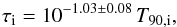 \begin{equation} \tau_{\rm i} = 10^{-1.03\pm0.08}\,T_{90,{\rm i}} , \label{eq:tau_vs_t90_prop_int} \end{equation}