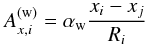 \appendix \setcounter{section}{3} \begin{equation} A_{x,i}^{\rm(w)}=\alpha_{\rm w}{x_i-x_j\over R_i} \end{equation}