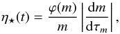 \begin{equation} \ds \eta_{\star}(t) = \dfrac{\varphi(m)}{m}\left|\dfrac{{\rm d}m}{{\rm d}\tau_{m}}\right|\label{eta_AGB_SNII} , \end{equation}