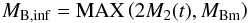 \begin{eqnarray} \ds M_{\rm B,inf} = {\rm MAX}\left(2M_2(t),M_{\rm Bm}\right) \end{eqnarray}