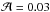 \hbox{$\mathcal{A} = 0.03$}