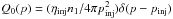 \hbox{$Q_0(p)= ({\eta_{\rm inj} n_1}/{4 \pi p_{\rm inj}^2}) \delta(p-p_{\rm inj})$}