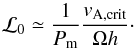 \begin{equation} \label{eqn:kl13crit} \mathcal{L}_0 \simeq \frac{1}{P_{\rm m}}\frac{v_{\rm A,\mathrm{crit}}}{\Omega h}\cdot \end{equation}