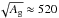 \hbox{$\sqrt{A_{\rm g}} \approx 520$}